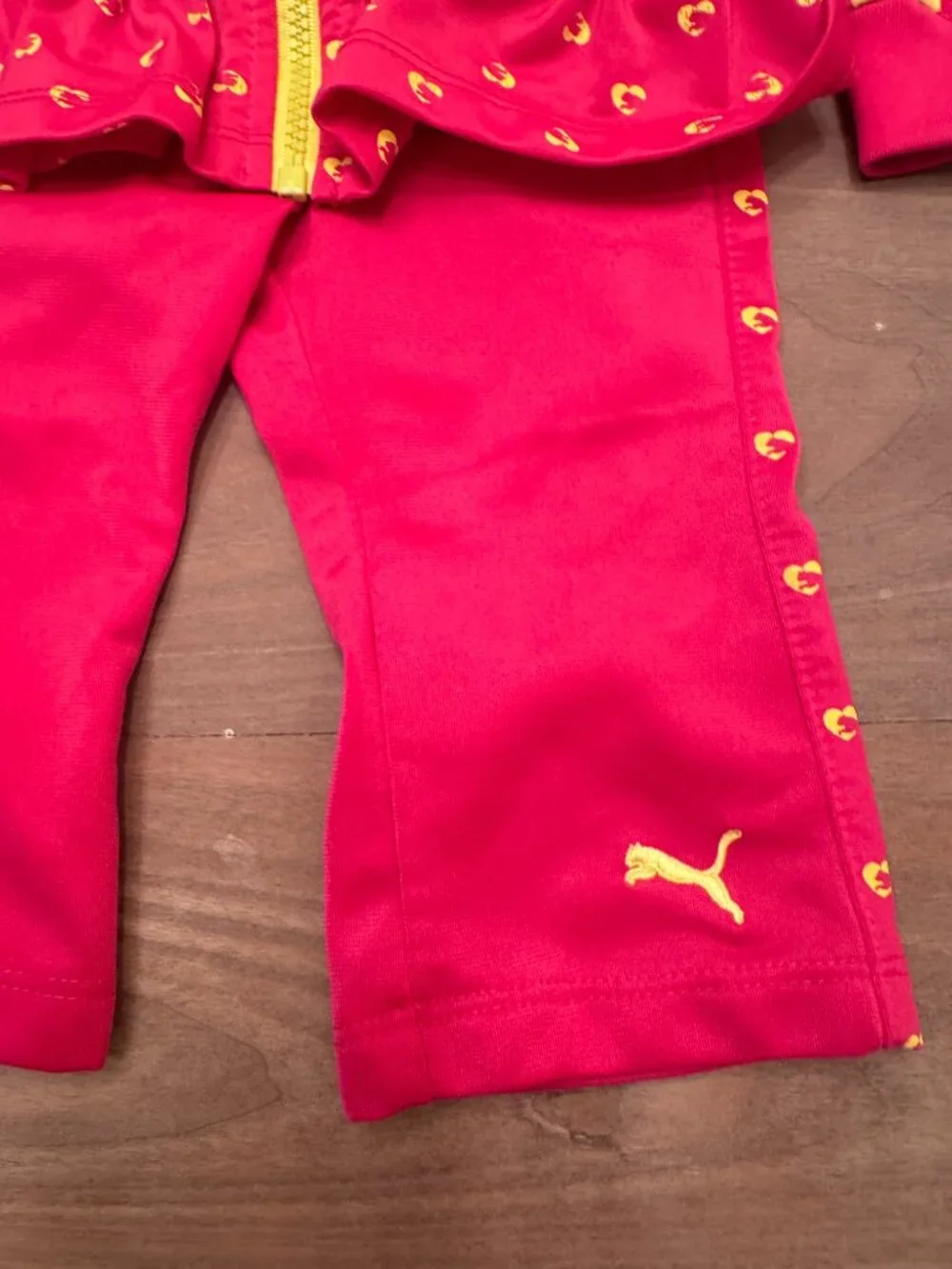 Puma Baby Girl Pink Yellow Logo Tracksuit Peplum Jacket & Pants 12M - Picture 3 of 5